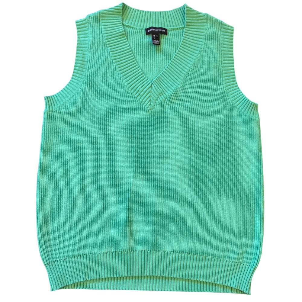 Streetwear Society V Neck Ribbed Sweater Vest‎ Green S Teacher Academia Preppy